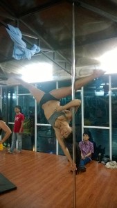 My friend looking on in the background.